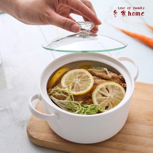 6 inch double ear ceramic bowl with glass cover and microwave oven