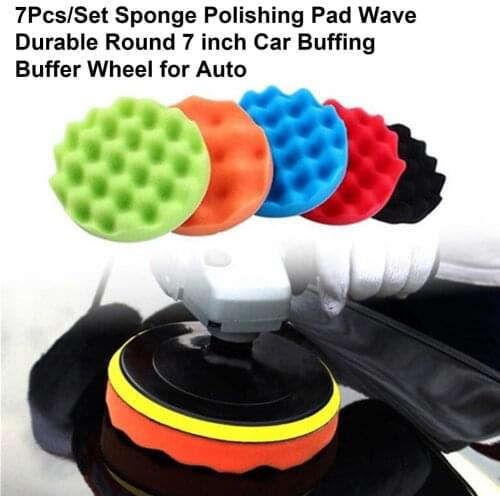 7Pcs/Set Sponge Polishing Pad Wave Durable Round 7 inch Car Buffing Buffer Wheel for Auto