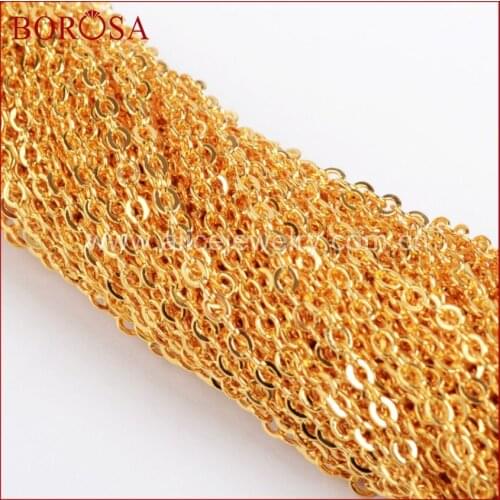 BOROSA 18'' Gold Color Chains For Connector Jewelry Gold Color Chain Necklace Golden Flat Cable Chain Losbter Clasp PJ004