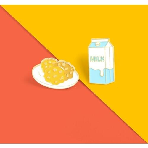 Remember To Eat Breakfast Lapel Pins Pizza Dessert Cookie Milk Enamel Pin Blue Kawaii Food Badges Brooches ChildrenS Gifts
