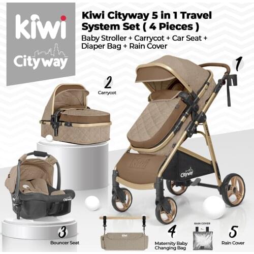 Baby stroller Kiwi City Way 5 in 1 Stroller, Carry Cot, Carrying Seat, Nursing Bag, Raincoat