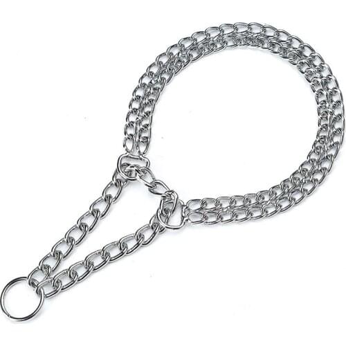 Double row chain dog collar Training dogs P chain Collars Adjustment pet Metal necklace stainless steel Medium large dogs collar