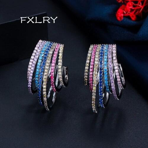 FXLRY Personality Gun Black Color Zircon Hollow Short Irregular Stud Earrings For Women Bridal Wedding Jewelry