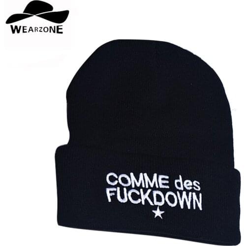GD Same Paragraph Winter Women Men Skullies Beanie Female Hiphop Knitted Hats Gorros Bonnets COMME Des FUCKDOW Letter Embroidery