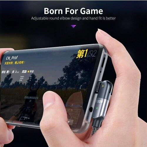 Fast Charger Cable Game 180 Degree Rotating Elbow Type C PD Nylon Braided LED Charging Wire For Samsung Huawei Xiaomi