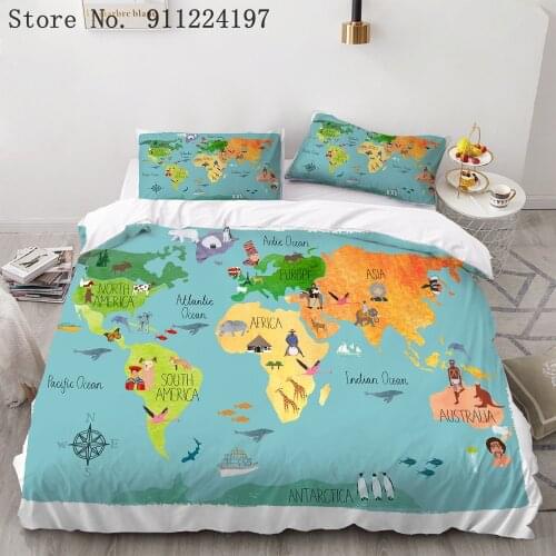 World Map Duvet Cover Set Single Double Bedding Set Twin Full Queen King Size Bed Linen Nordic For Kid Boy Teen Adult Bedclothes