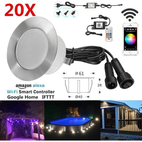 20pcs/set RGB/RGBW 61mm WIFI APP Music Controller Timer Dimmer IP67 Stair Step LED Deck Rail Soffit Lights Driveway Terrace Lamp