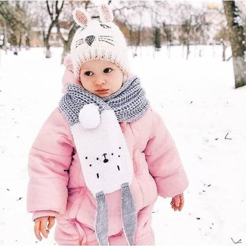 Rabbit Ear Scarf Three-dimensional Rabbit Childrens Knitted Scarf Baby Warm Woolen Scarf