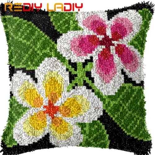 Latch Hook Cushion Two Flowers Pre-Printed Canvas Cushion Front Acrylic Yarn Crochet Pillow Case Kit Hobby & Crafts Home Decor
