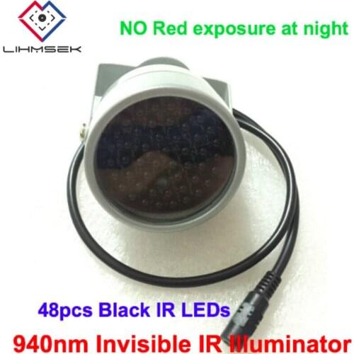 Lihmsek Small CCTV IR illuminator Lamp no red exposure 940nm Invisible Light Black Light Monitoring F5 48pcs IR LEDs CCTV Camera