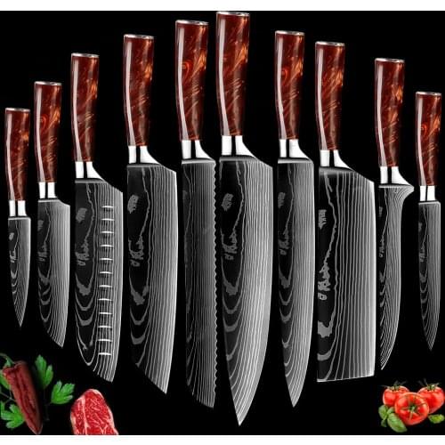 2-10 PCS Kitchen Knives Set Ren Resin Handle Chef Knife Carbon Stainless Steel Santoku Sharp Cleaver Slicing Knife Kitche Gift