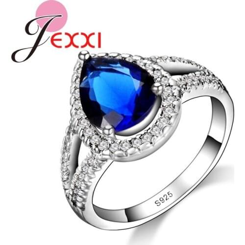 Stamped New Arrival Fashion Rings Silver Jewelry Gift Rhinestone Decorated Blue Crystal Mosaic Women Wedding Ring