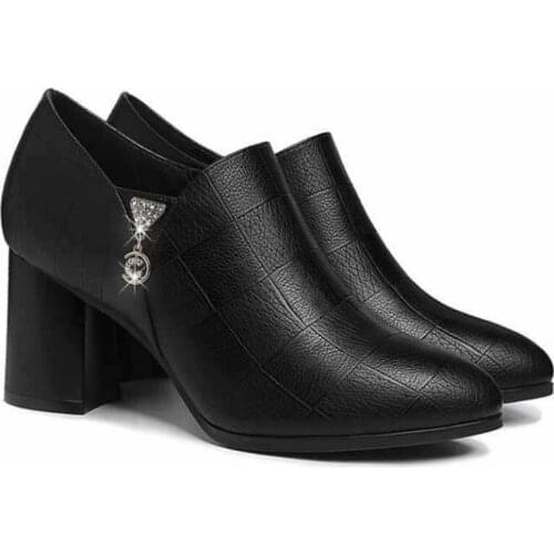 New Womens High Heels Rhinestone Decorative Zipper Thick Heel Comfortable Dark Check Plaid Wild Ankle Boots Black Red B22-47