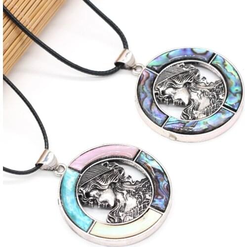 New Style Natural Shell Necklace Round Beauty Pendant Leather Cord 2MM Charms For Elegant Women Love Romantic Gift