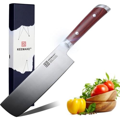 SUNNECKO 7" Cleaver Knife German 1.4116 Steel Blade Chefs Professional Meat Slicing Kitchen Knives Color Wood Handle Cook Gift