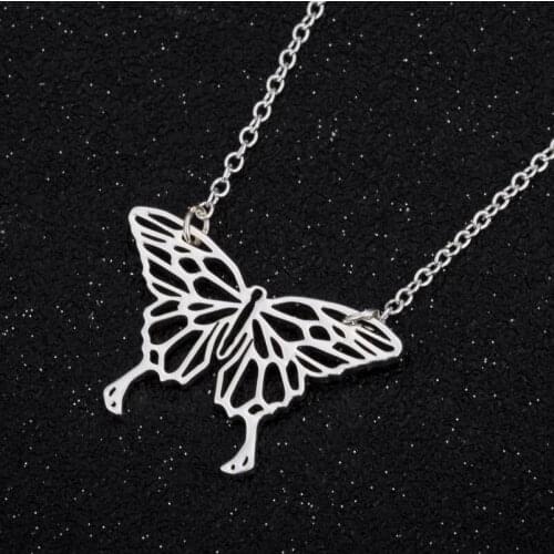 Punk Rock Sweet Butterfly Stainless Steel Pendant Necklace Gold Silver Color Chain Fashion Necklace Unisex Bijoux Femme