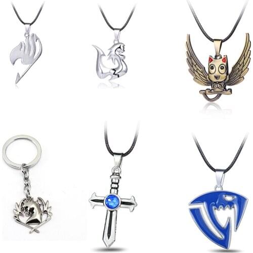 Anime Fairy Tail Logo Necklace Keychian Pendant Rope Chain Necklaces for Women Jewelry Cross Necklace Cosplay Toy Jewelry