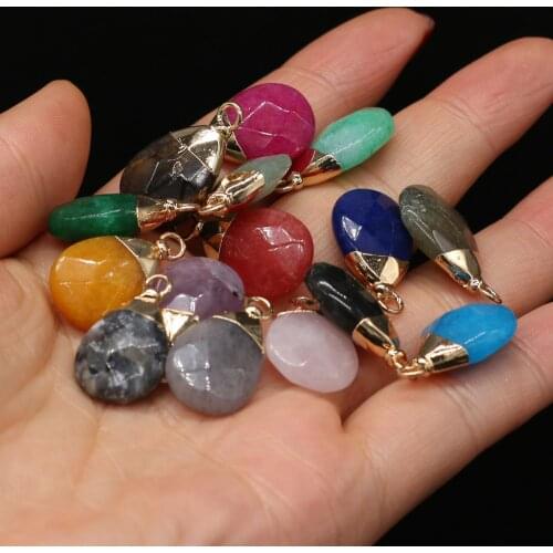 2Pcs Natural Stone Pendants Gold plated Amethysts Blue Turquoises Charms for Jewelry Making Women Necklace Earrings Accessories