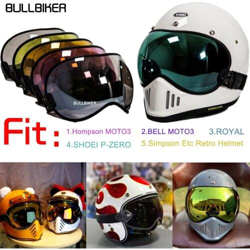 Retro Helmet Bubble Shield Visor Lens Glasses Fit BELL MOTO3/ROYAL/SHOEI P-ZERO/Simpson Motorcycle Goggles Helmet Accessories