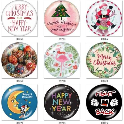 Happy new year Christmas Halloween 18mm Snap button jewelry DIY Bracelet Round photo glass cabochons TW707