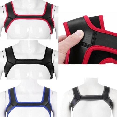 Sexy Men Gay Fetish Neoprene Chest Harness Belt Top Wet Look Male Muscle Slave Body Restraints Straps Club Fancy Costume