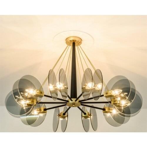 Modern Amber / Gray Glass E14 Led Chandelier Shiny Gold Metal Semi Pendant Chandelier Lighting Deco Led Luminarias Lamp Fixtures