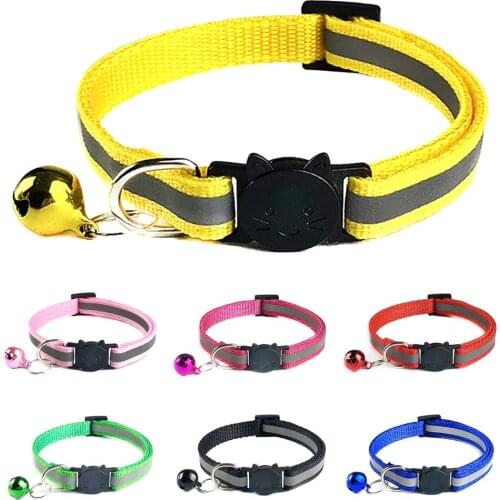 Pets Dog Bell Night Safety Reflective Collar Leash Cat Head Buckle Necklace Kitten Puppy Neck Strap Pet Leads Accessaries