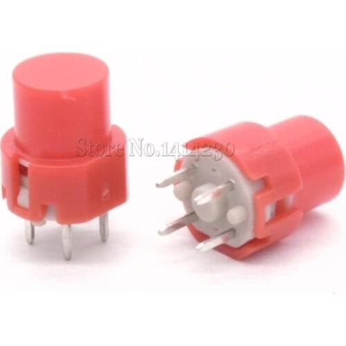 DC30V 30mA Tact Switches Vertical Micro 4 Pins Red Round Head Button Switches