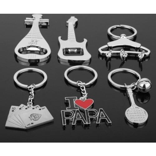 Fashion Playing Card Tennis Racket Hanger Drying Rack Keyring men stainless steel keychains charm key ring car key holder