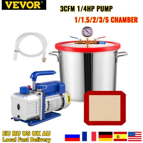 VEVOR 3CFM 1/4HP Vacuum Pump Refrigeration With Premium Vacuum Chamber Kit Suitable for Household Air Conditioning Refrigerant