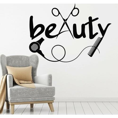Vinyl Wall Decal Barber Tools Hair Hairdresser Beauty Salon Wall Stickers for Beauty Salon Wall Decor Removable Art Decal C650