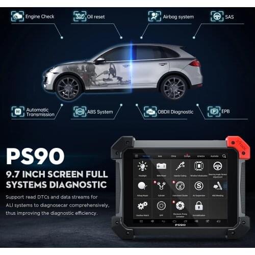 XTOOL PS90 Auto OBD2 Key Programmer Full System Car Diagnostic Tool EPB ABS DPF With KC100 Code Scanner Update Online