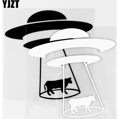 YJZT 13.3×13.4CM UFO Vinyl Decals Alien Abduction Car Stickers Personality Body Decoration Black / Silver 10A-0658