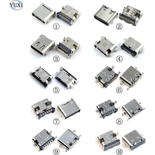 YuXi 10 models USB Type C Charge Dock Socket Connector SMD DIP Micro USB Jack Charging Port Replacement