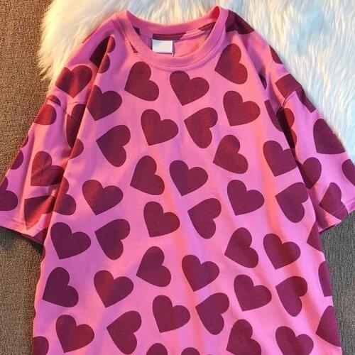 2021 summer new t-shirts women Korean love print student O-Neck short-sleeve t-shirt Harajuku style female Oversized tops