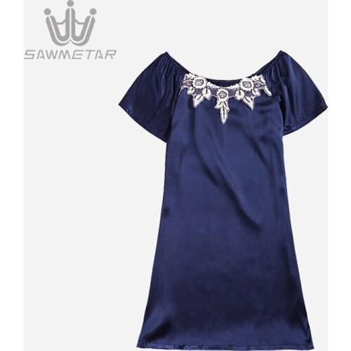 Women Sexy Night Dress Silk Sleepwear Ladies Satin Nightgown Mini Cute Lace Sleepwear Sexy Short Sleeve Nightwear For Women