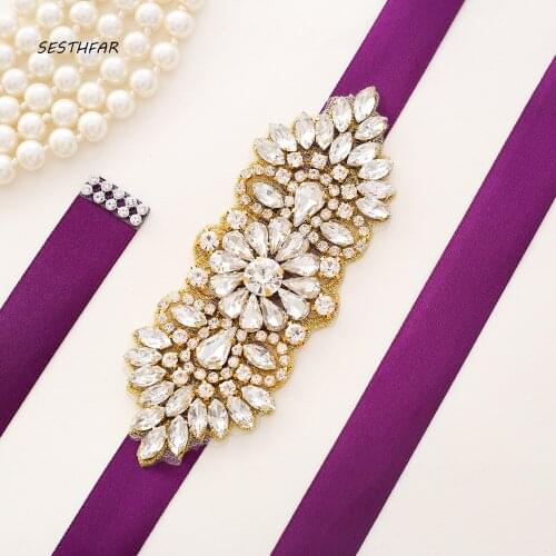 SESTHFAR Handmade Satin Rhinestone Bridal Party Sash Diamond Wedding Belt For Bridesmaid Womens Elegant Diamond Belt