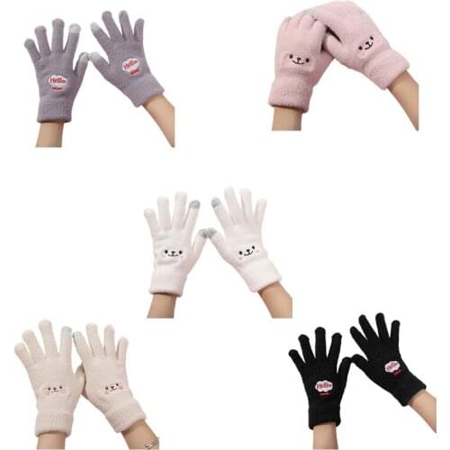 Winter Plush Gloves Warm Full Finger Gloves Soft Embroidery Gloves Cartoon Touchscreen Glove for Driving Riding