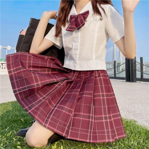 Zoki JK Women Pleated Skirt Summer High Waist Fashion Bow Plaid Mini Skirt A Line Cute Sweet Japan Girls School Red Skirts 2021