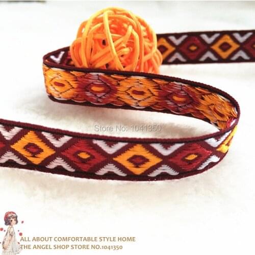 1/2'' 13mm 20yards Handmade Accessories Geometric Pattern Wine Red Woven Jacquard Ribbon Webbing For DIY Sewing Garment Tape