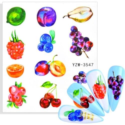 1pcs Summer Water Decals Fruit Grape Cherry Kiwi Banana Lemon Strawberry Designs Nail Stickers Wraps Slider Decoration Manicures