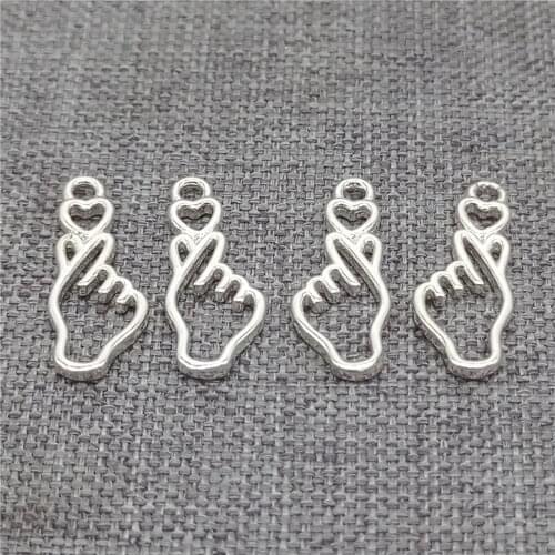 10pcs of 925s Sterling Silver Love Heart Hand Sign Charms for Bracelet Necklace