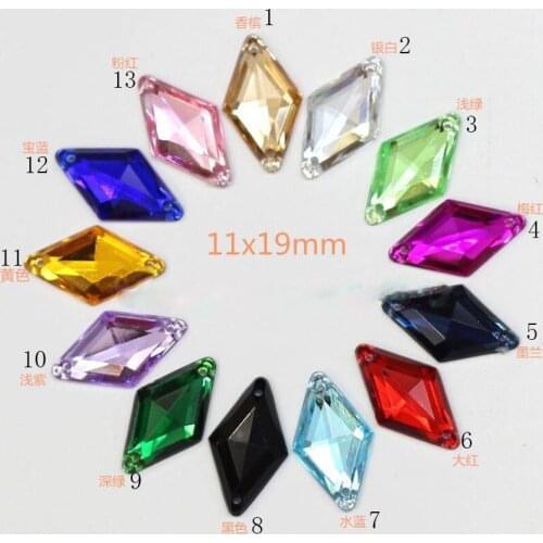 100Pieces 19X11mm Diamond-shaped Acrylic Flatback Garment Loose Rhinestone Sew On Beads Wedding Diamonds DIY Jewelry Accessories
