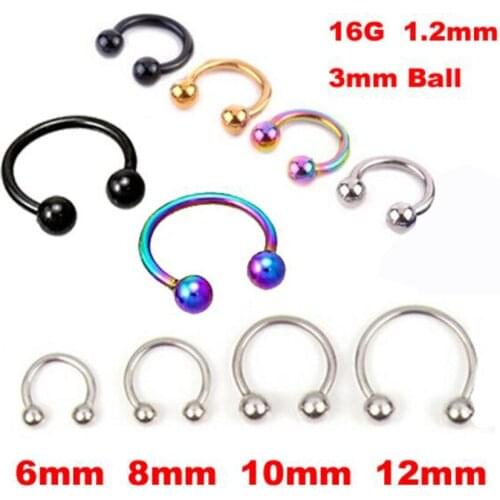 2 Pieces CBR Stainless Steel 16G BCR Circular Barbell Nostril Nose Ring Nipple Tragus Helix Body Piercing Jewelry