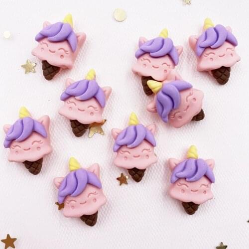 20PCS Hand Painted Resin Kawaii Colorful Mini Unicorn Cone Flatback Cabochon Figurine Scrapbook DIY Decor Home Stone Craft OG703