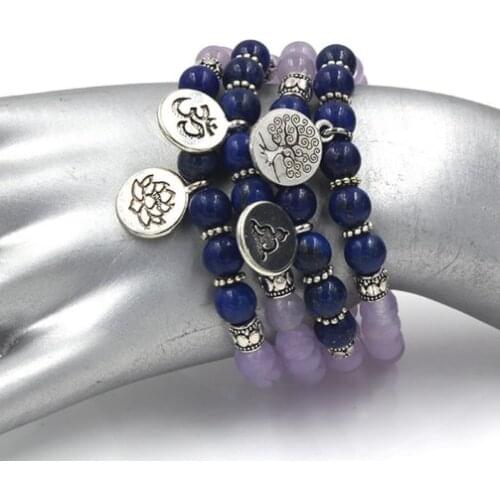 8mm yhb3 elastic adjusted Charm nature stone Lotus life tree Buddha head Chakra Reiki agate Onyx lapis lazuli Bracelet