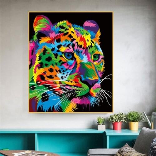 Watercolor Lion Cat Wolf Wall Art Canvas Abstract Animals Lion Pop Graffiti Art Paintings Cuadros Picture For Baby Room Decor