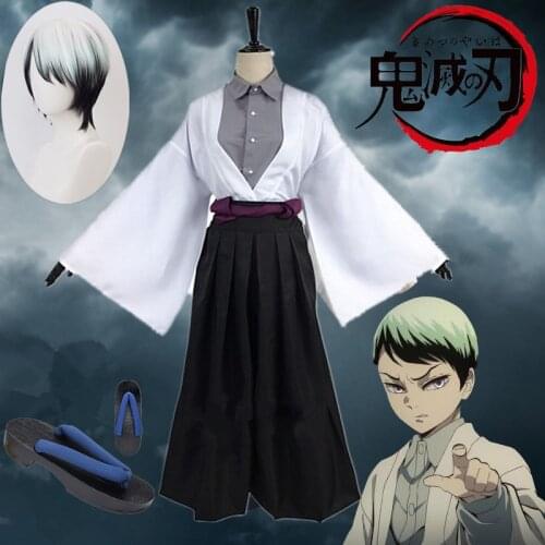 Anime Comic Demon Slayer Kimetsu no Yaiba Cosplay Costumes Tsuyuri Kanawo Cosplay Costume Kimono Black Uniforms+ wig Kendo Suits