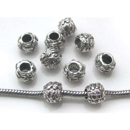 Free Shipping 50pcs 10x10x8mm antique silver plated color alloy new round big hole beads fit European bracelet necklace DIY