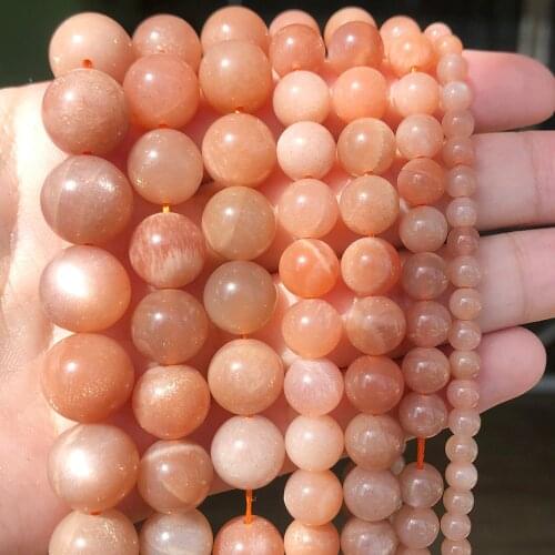 Natural Stone Beads Sunstone Round Gems Loose Spacer Beads for Jewelry Making DIY Bracelets Necklace 15inch 4/6/8/10/12mm